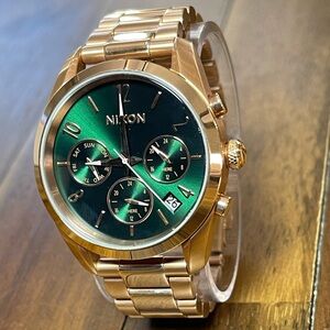Nixon Rose Gold and Emerald Chronograph Watch